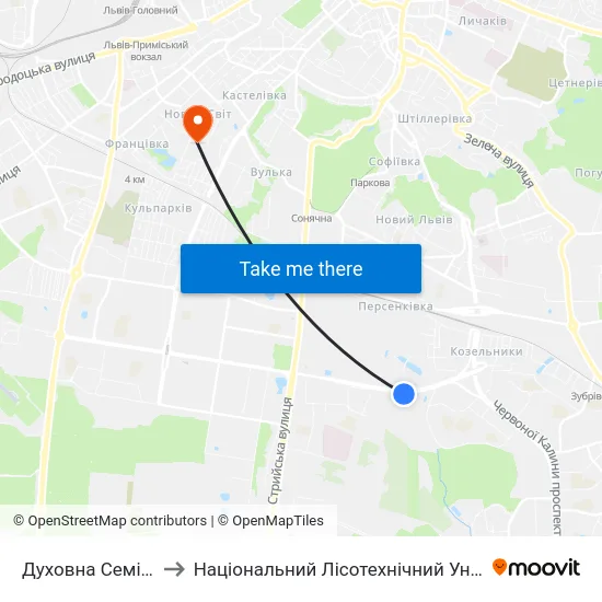 Духовна Семінарія to Національний Лісотехнічний Університет map