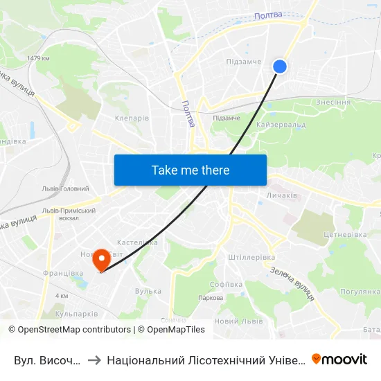 Вул. Височана to Національний Лісотехнічний Університет map