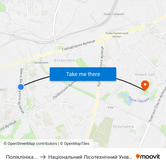 Поліклініка №5 to Національний Лісотехнічний Університет map