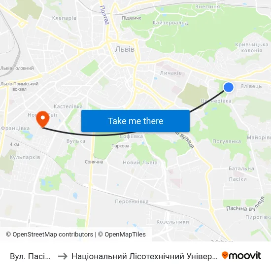 Вул. Пасічна to Національний Лісотехнічний Університет map