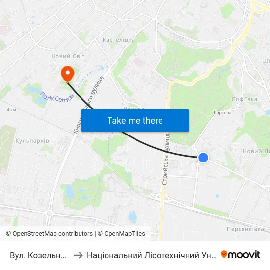 Вул. Козельницька to Національний Лісотехнічний Університет map