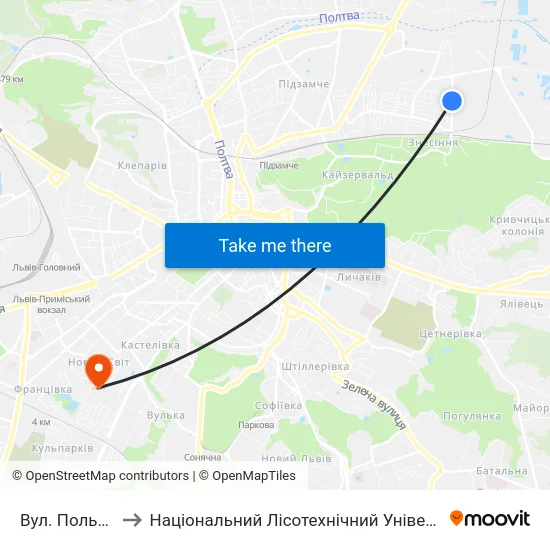 Вул. Польова to Національний Лісотехнічний Університет map