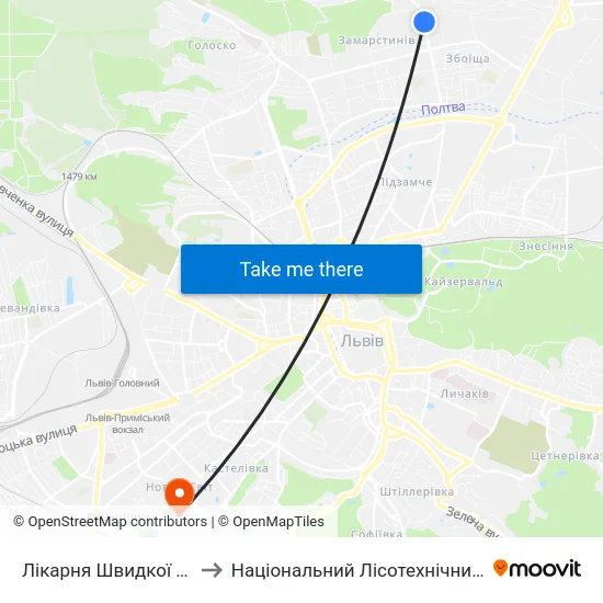 Лікарня Швидкої Допомоги to Національний Лісотехнічний Університет map