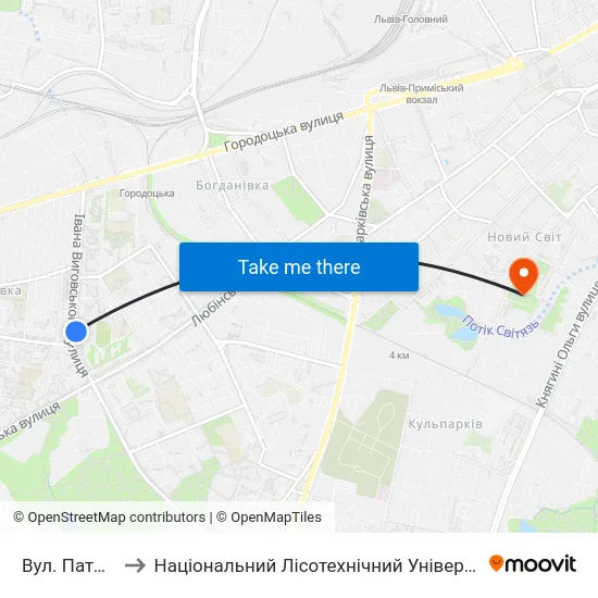 Вул. Патона to Національний Лісотехнічний Університет map