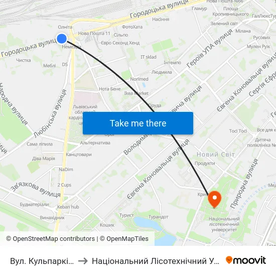 Вул. Кульпарківська to Національний Лісотехнічний Університет map