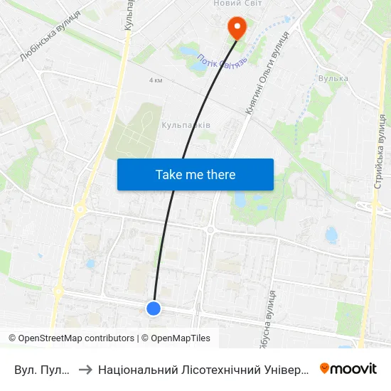 Вул. Пулюя to Національний Лісотехнічний Університет map