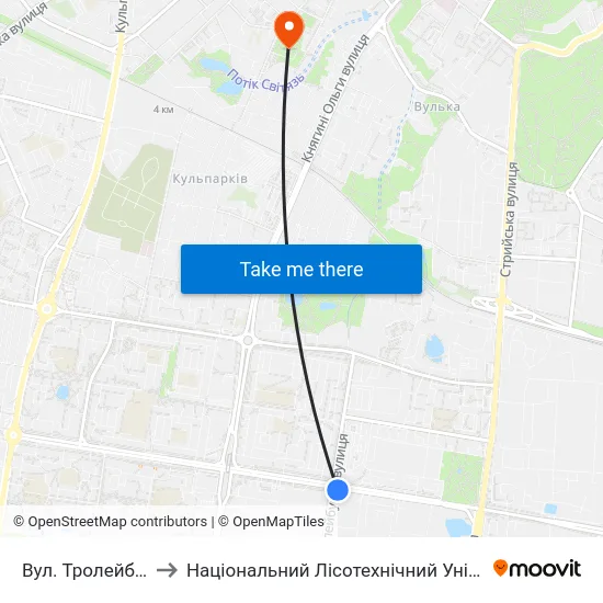 Вул. Тролейбусна to Національний Лісотехнічний Університет map