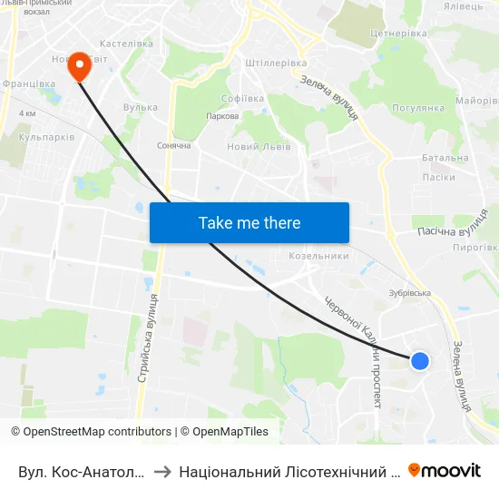 Вул. Кос-Анатольського to Національний Лісотехнічний Університет map