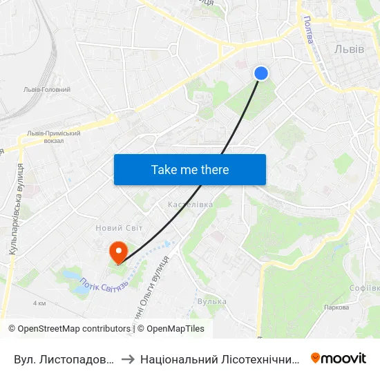 Вул. Листопадового Чину to Національний Лісотехнічний Університет map