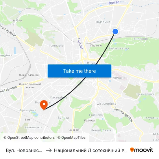 Вул. Новознесенська to Національний Лісотехнічний Університет map