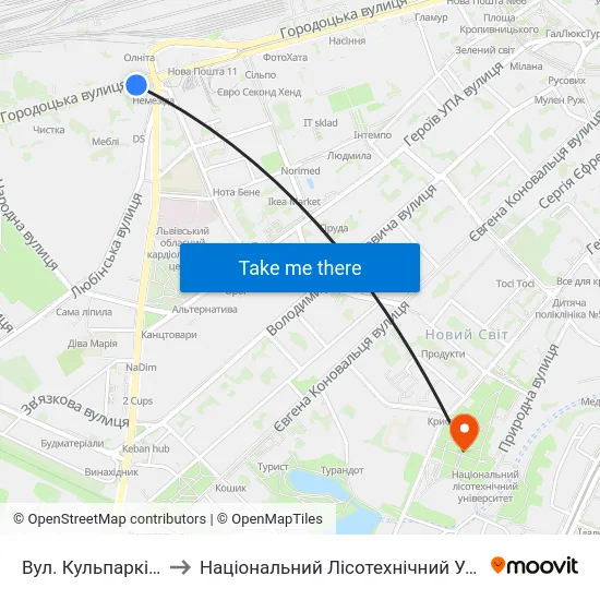 Вул. Кульпарківська to Національний Лісотехнічний Університет map