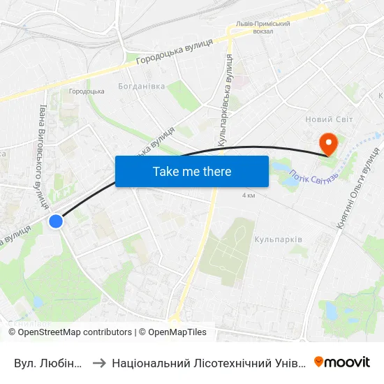 Вул. Любінська to Національний Лісотехнічний Університет map