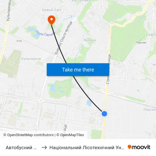 Автобусний Завод to Національний Лісотехнічний Університет map