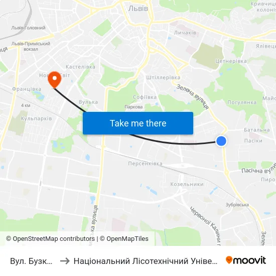 Вул. Бузкова to Національний Лісотехнічний Університет map