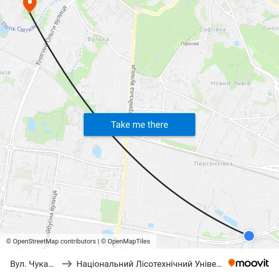 Вул. Чукаріна to Національний Лісотехнічний Університет map