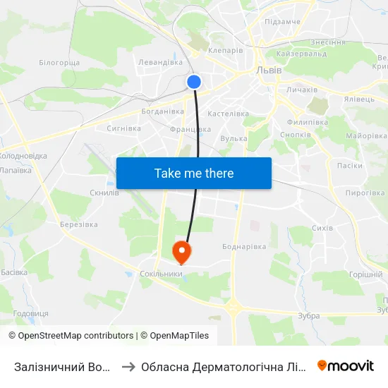 Залізничний Вокзал to Обласна Дерматологічна Лікарня map