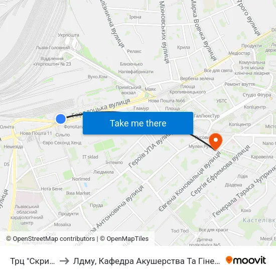 Трц "Скриня" to Лдму, Кафедра Акушерства Та Гінекології map