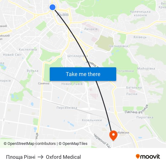 Площа Різні to Oxford Medical map