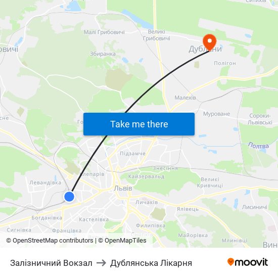 Залізничний Вокзал to Дублянська Лікарня map
