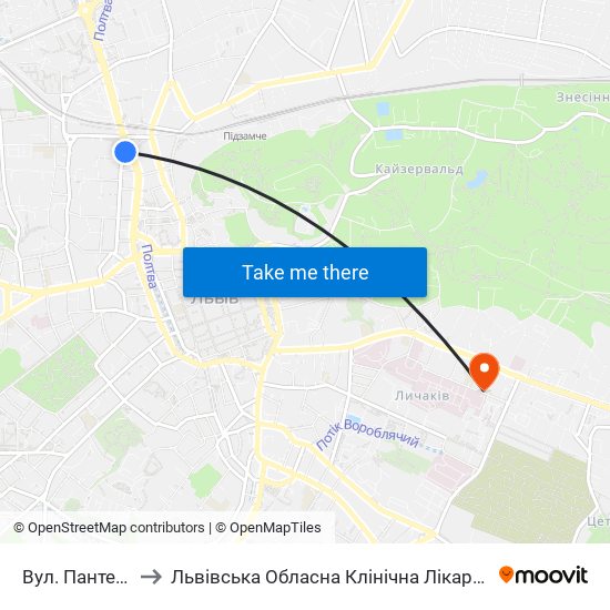 Вул. Пантелеймона Куліша to Львівська Обласна Клінічна Лікарня. Офтальмологічне Відділення. Стаціонар. map