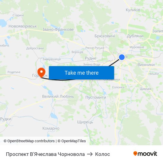 Проспект В'Ячеслава Чорновола to Колос map