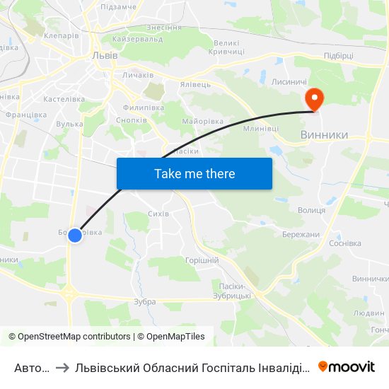Автовокзал to Львівський Обласний Госпіталь Інвалідів Війни Та Репресованих Ім. Юрія Липи map