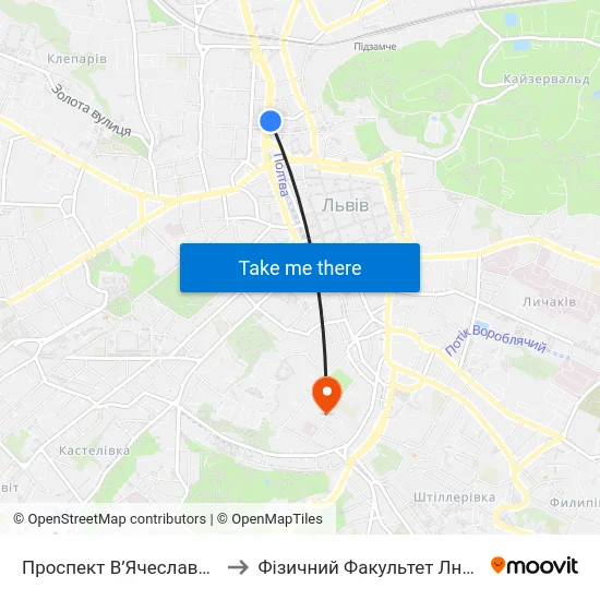 Проспект В’Ячеслава Чорновола to Фізичний Факультет Лну Ім. І. Франка map
