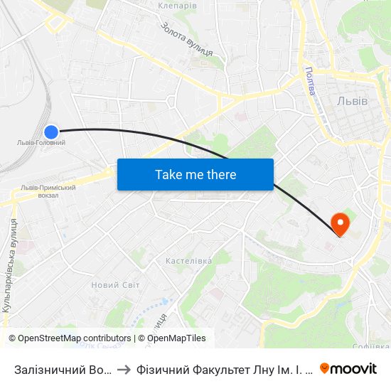 Залізничний Вокзал to Фізичний Факультет Лну Ім. І. Франка map