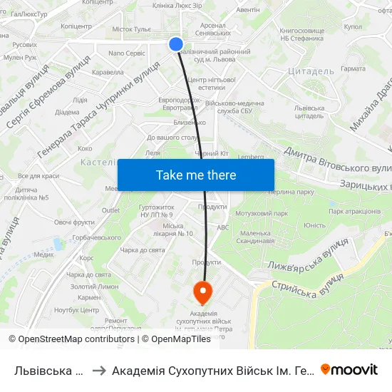 Львівська Політехніка to Академія Сухопутних Військ Ім. Гетьмана Петра Сагайдачного map