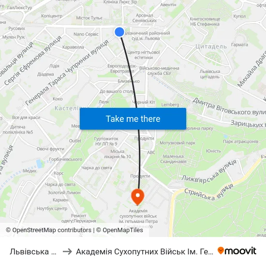 Львівська Політехніка to Академія Сухопутних Військ Ім. Гетьмана Петра Сагайдачного map