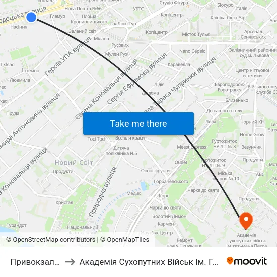 Привокзальний Ринок to Академія Сухопутних Військ Ім. Гетьмана Петра Сагайдачного map