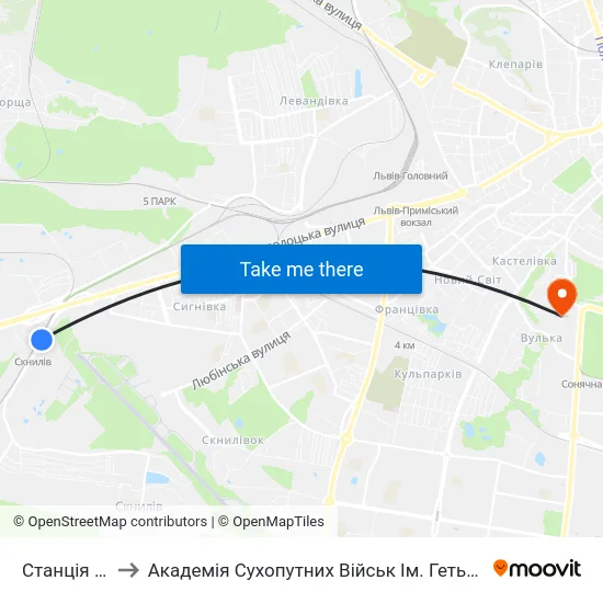 Станція Скнилів to Академія Сухопутних Військ Ім. Гетьмана Петра Сагайдачного map