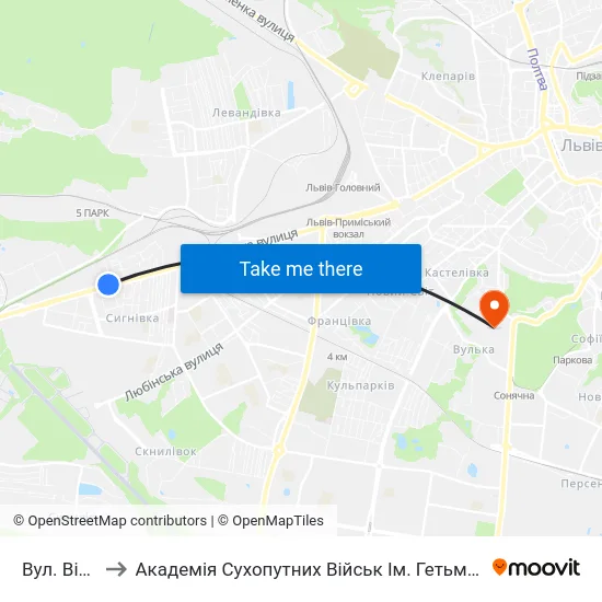 Вул. Вільхова to Академія Сухопутних Військ Ім. Гетьмана Петра Сагайдачного map