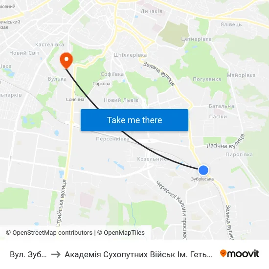 Вул. Зубрівська to Академія Сухопутних Військ Ім. Гетьмана Петра Сагайдачного map