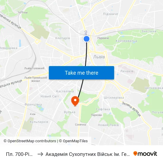 Пл. 700-Річчя Львова to Академія Сухопутних Військ Ім. Гетьмана Петра Сагайдачного map