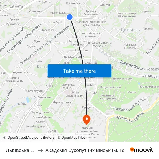 Львівська Політехніка to Академія Сухопутних Військ Ім. Гетьмана Петра Сагайдачного map