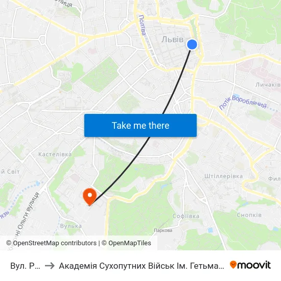 Вул. Руська to Академія Сухопутних Військ Ім. Гетьмана Петра Сагайдачного map