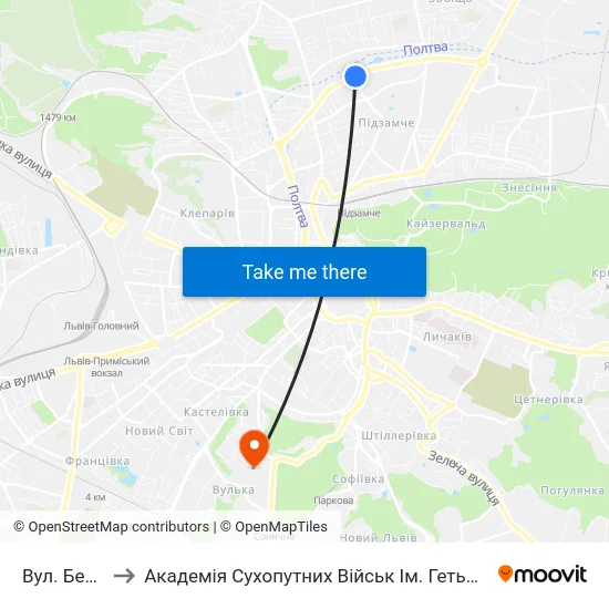 Вул. Бетховена to Академія Сухопутних Військ Ім. Гетьмана Петра Сагайдачного map