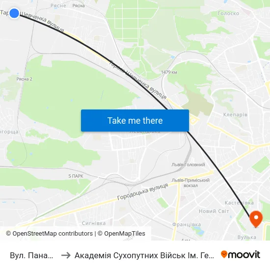Вул. Панаса Сотника to Академія Сухопутних Військ Ім. Гетьмана Петра Сагайдачного map