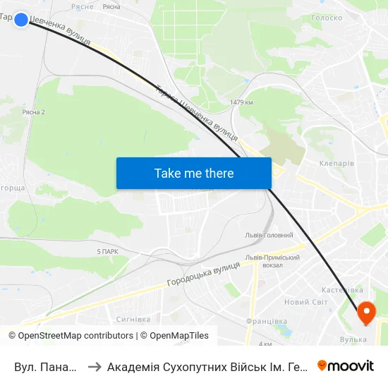 Вул. Панаса Сотника to Академія Сухопутних Військ Ім. Гетьмана Петра Сагайдачного map