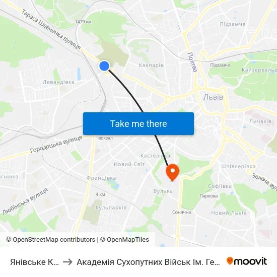 Янівське Кладовище to Академія Сухопутних Військ Ім. Гетьмана Петра Сагайдачного map
