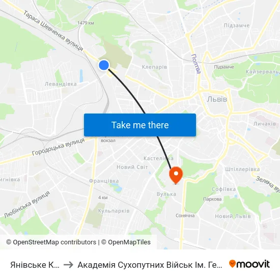 Янівське Кладовище to Академія Сухопутних Військ Ім. Гетьмана Петра Сагайдачного map