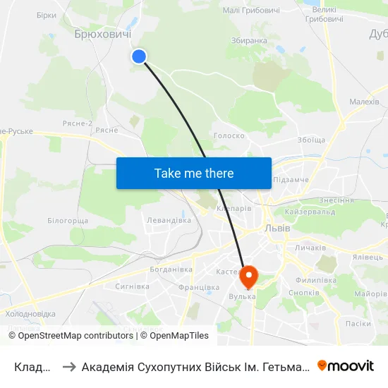 Кладовище to Академія Сухопутних Військ Ім. Гетьмана Петра Сагайдачного map