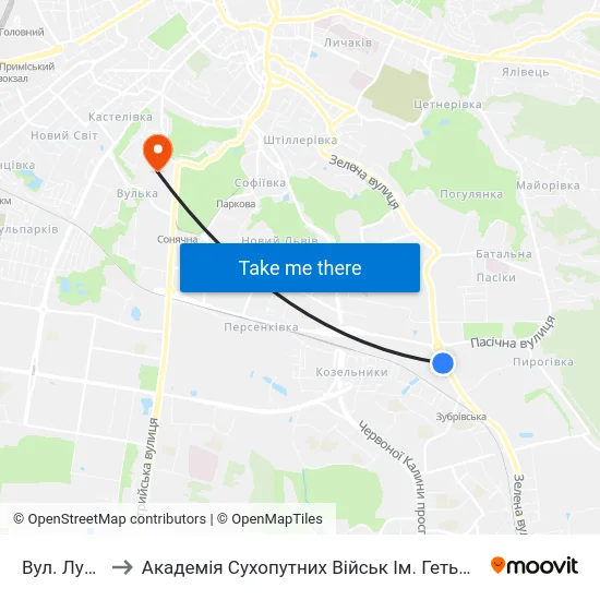 Вул. Луганська to Академія Сухопутних Військ Ім. Гетьмана Петра Сагайдачного map