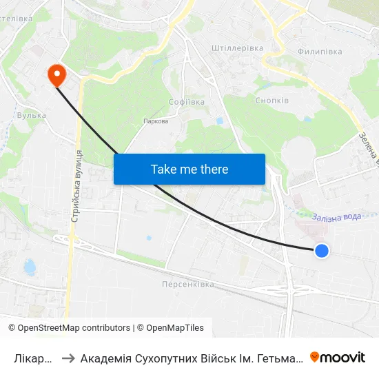Лікарня №8 to Академія Сухопутних Військ Ім. Гетьмана Петра Сагайдачного map