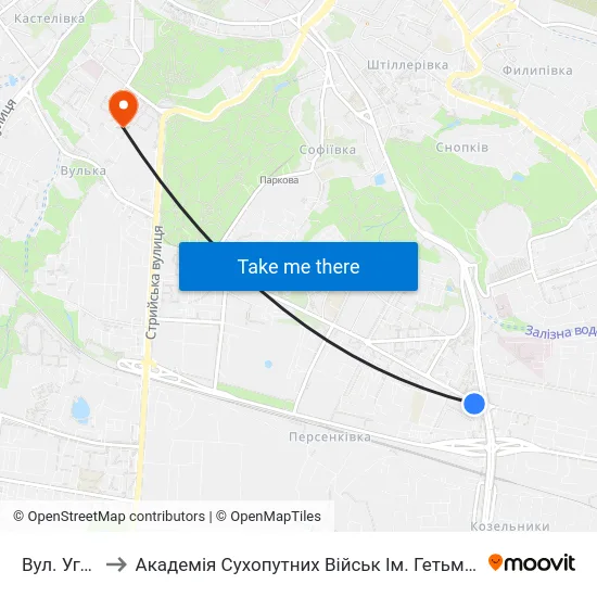 Вул. Угорська to Академія Сухопутних Військ Ім. Гетьмана Петра Сагайдачного map