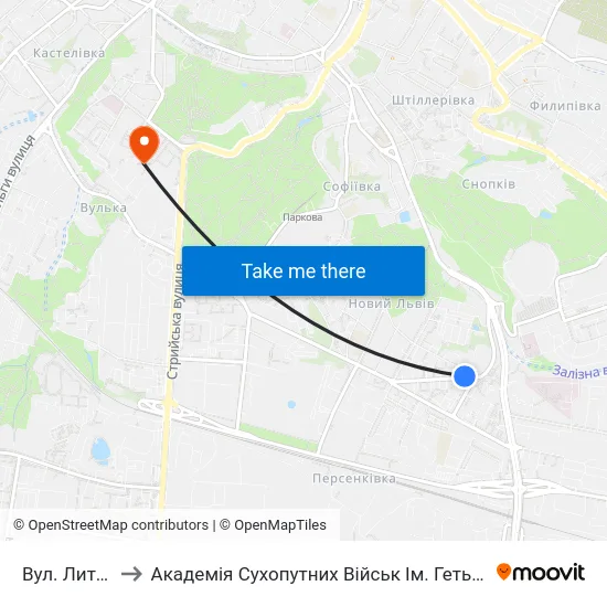 Вул. Литвиненка to Академія Сухопутних Військ Ім. Гетьмана Петра Сагайдачного map