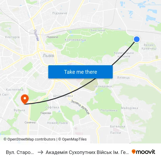Вул. Старознесенська to Академія Сухопутних Військ Ім. Гетьмана Петра Сагайдачного map
