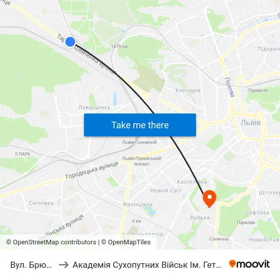 Вул. Брюховицька to Академія Сухопутних Військ Ім. Гетьмана Петра Сагайдачного map