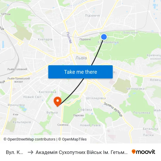 Вул. Кордуби to Академія Сухопутних Військ Ім. Гетьмана Петра Сагайдачного map